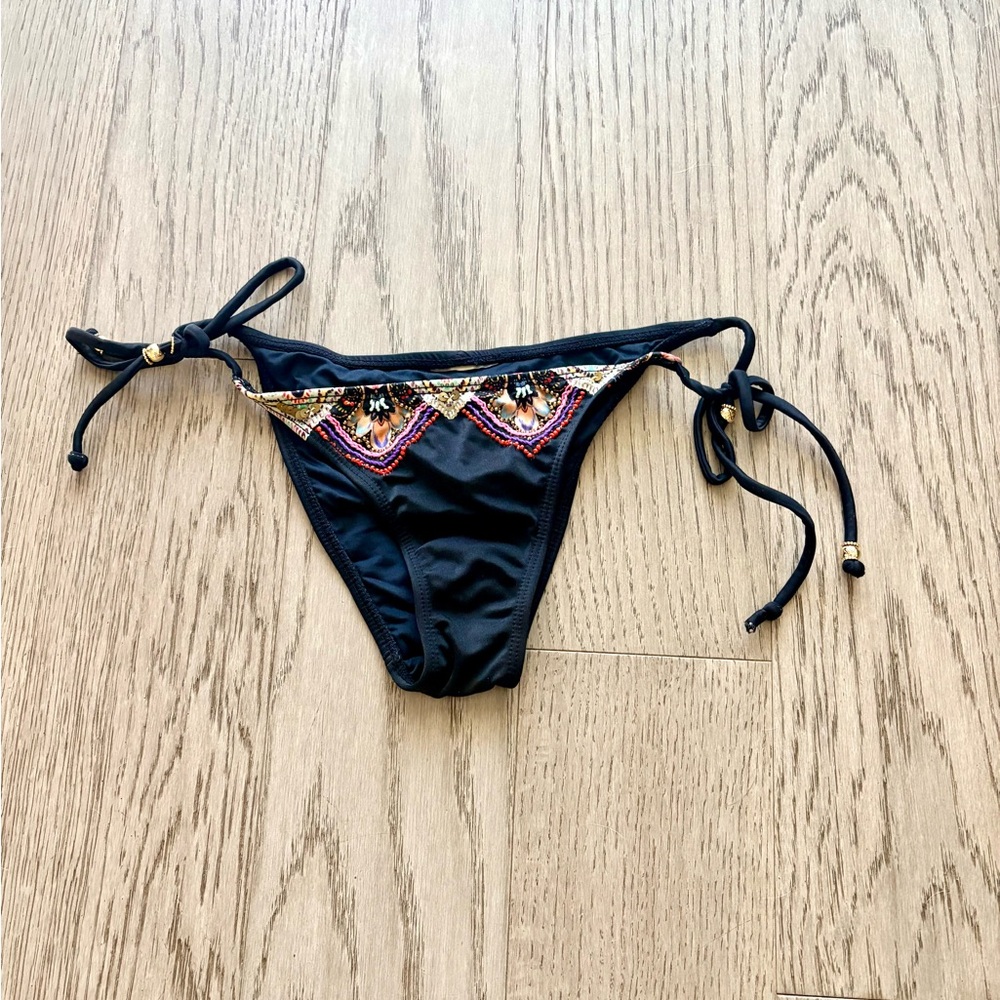 Black Beaded Tie-Side Bikini Bottoms